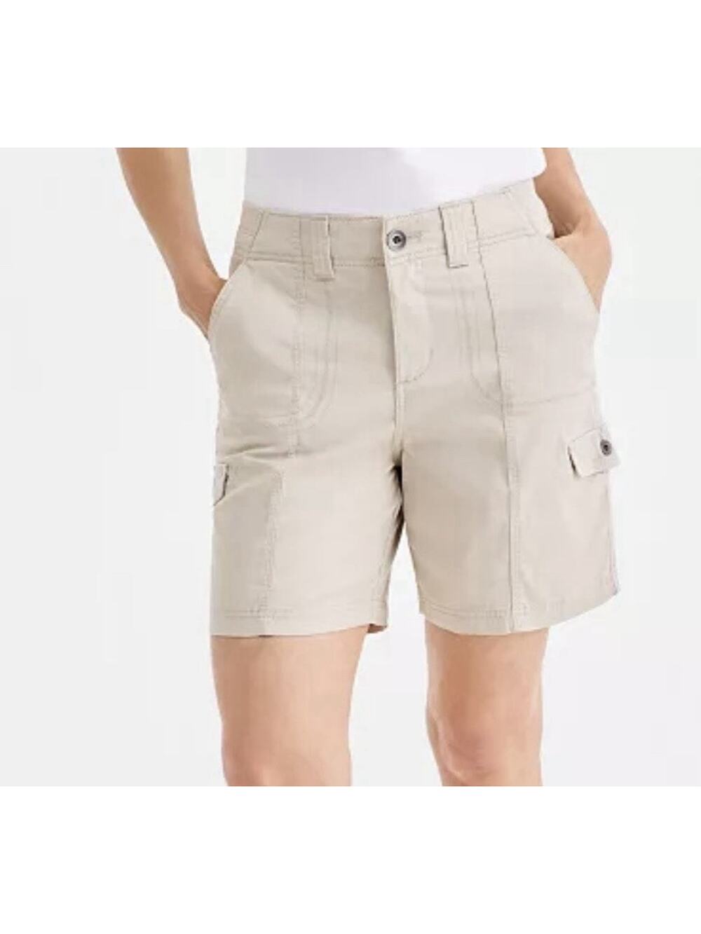 Style & Co Womens Size 16W Mid Rise Comfort Elastic Waist Cargo Shorts Beige NEW